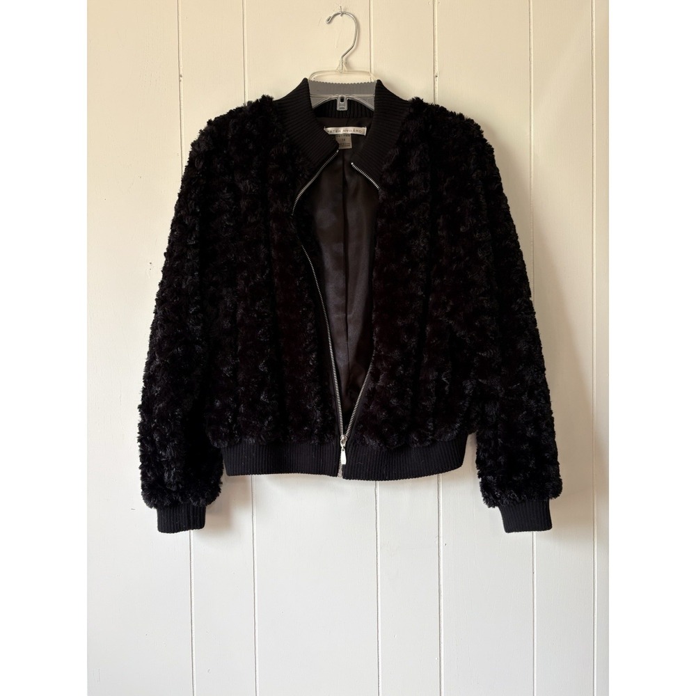 Peter Nygård Black Faux Fur Bomber Jacket Zip Front Petites 14 Y2K
